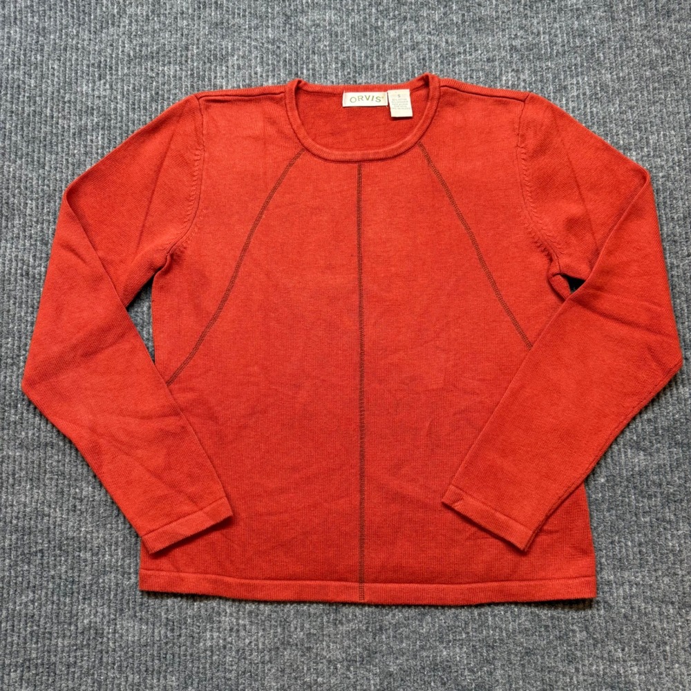 Orvis Womens Small Orange Cotton Cashmere Blend Crew Neck Long Sleeve Sweater